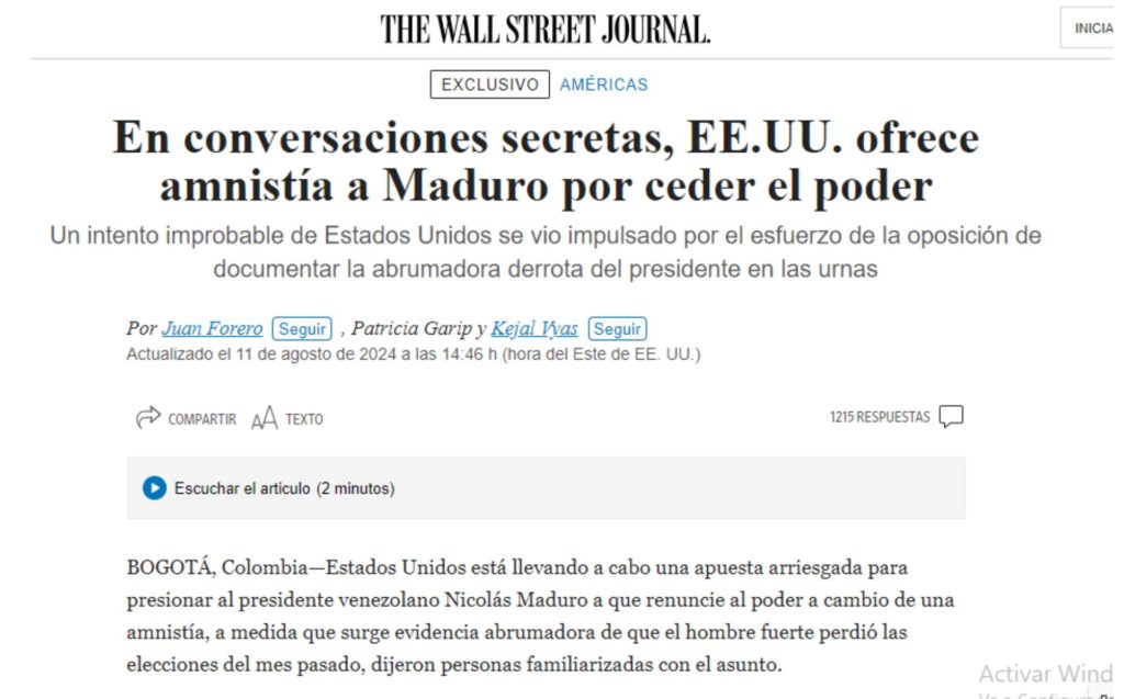 The Wall Street Journal revela que EE.UU. ofreció amnistía a Maduro para que abandone el poder