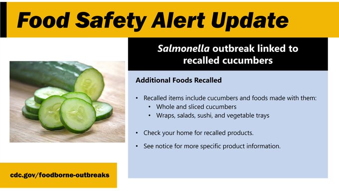 Los CDC advierten sobre un brote de Salmonella vinculado a pepinos: Hay 68 casos hasta ahora