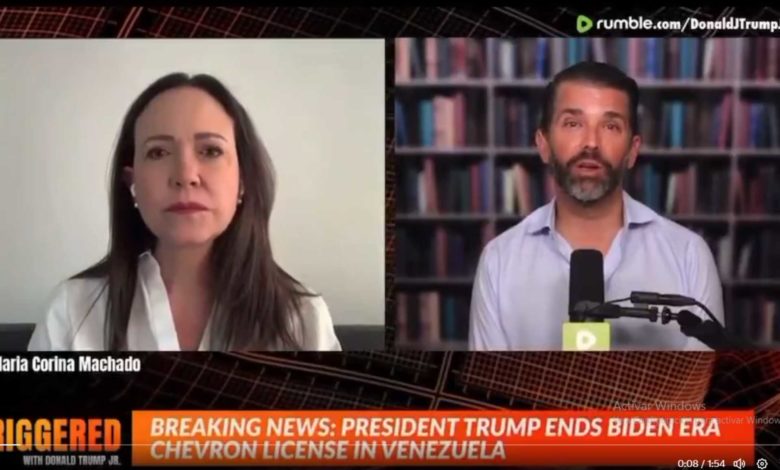 María Corina Machado y Donald Trump Jr.: "Revocar la licencia a Chevron es un paso clave contra Maduro" (+VIDEO)